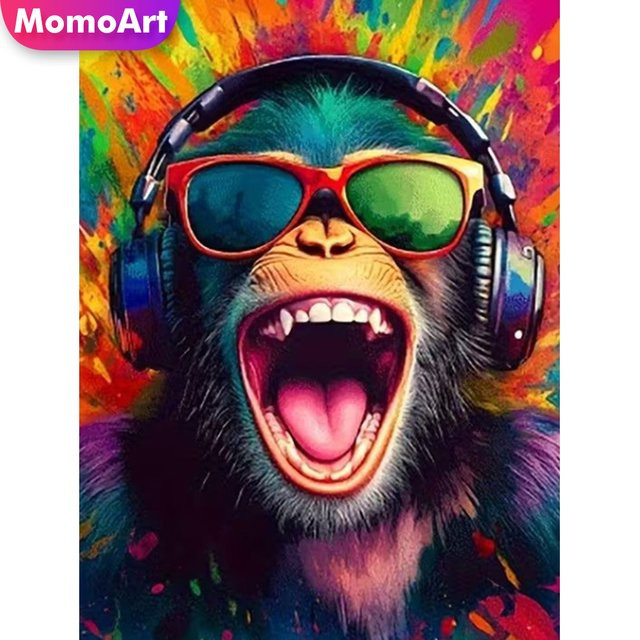 Momoart Diamant-Stickerei Affen-Tier-Malerei als DIY Acryl-Mosaik-Kunst zur Wanddekoration, Multicolour, B/T: 30,0 x 30,0 cm - Bild 1