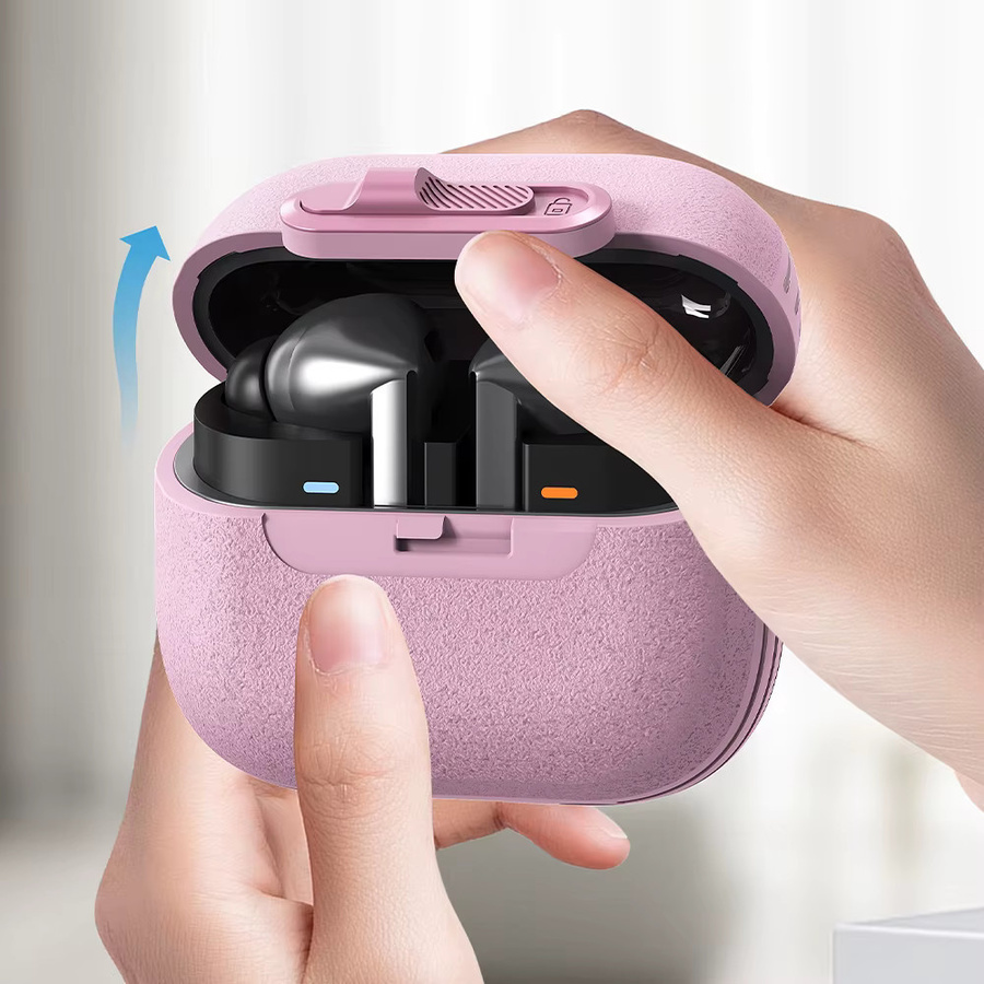 Frosted Lock stoßfeste Kopfhörer-Abdeckung für Samsung Galaxy Buds 3 Pro inklusive Reinigungsstift und Haken in Schwarz oder Pink - Bild 2