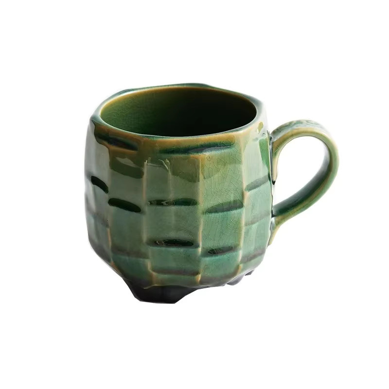 JUSTINLAU Vintage Keramiktasse handgefertigt mit floralem Design in Gelb und Grün - Bild 4