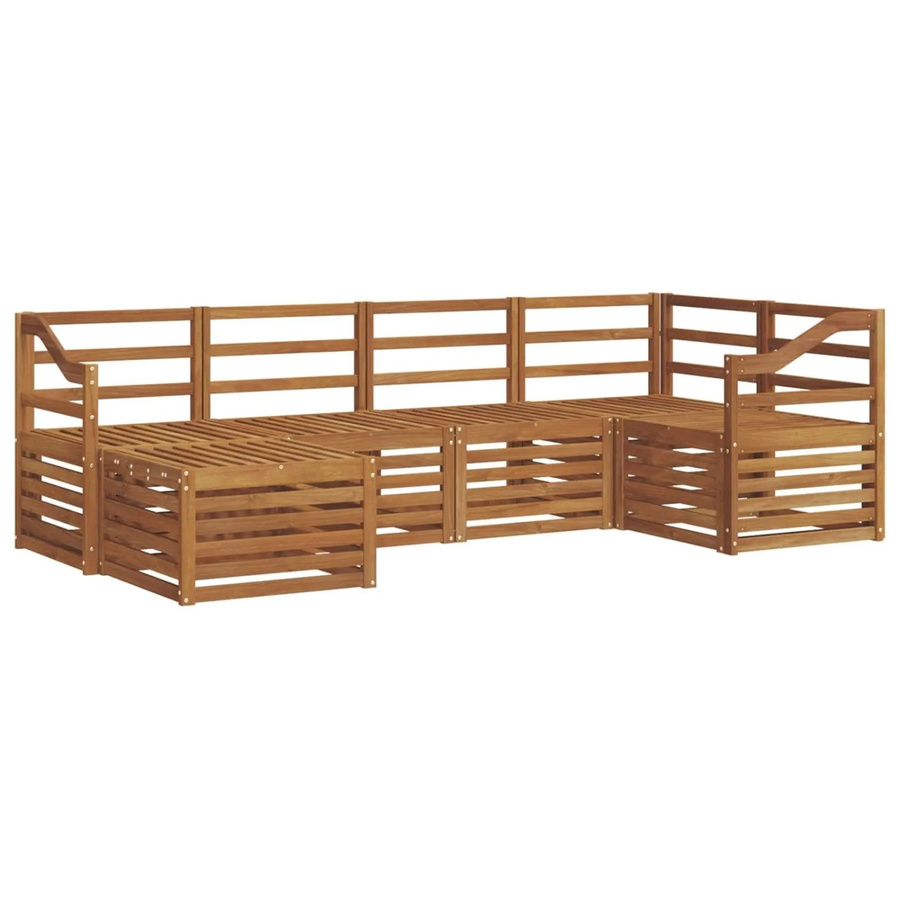 vidaXL Garten-Sofagarnitur aus Akazien-Massivholz, 6-teiliges L-Shape Set in Braun und Beige für Garten und Terrasse - Bild 2