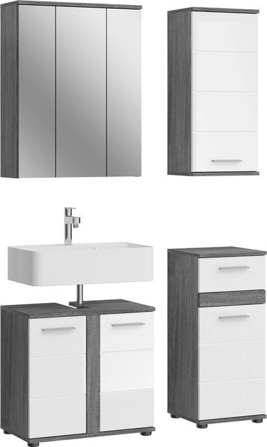 xonox.home Badmöbel-Set Blake 4-teilig in Hochglanz Weiß und Rauchsilber B/H/T: 114 x 191 x 34 cm - Bild 1
