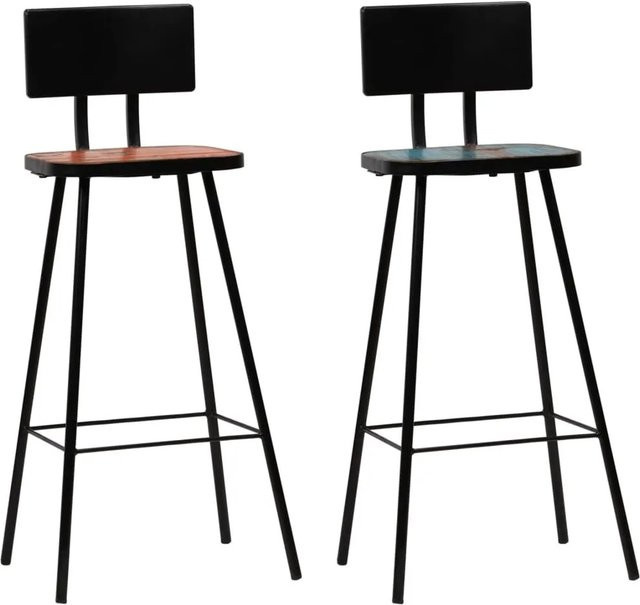 vidaXL Barhocker 2er Set aus massivem Altholz und Stahlrahmen in Braun im industriellen Design - Bild 1