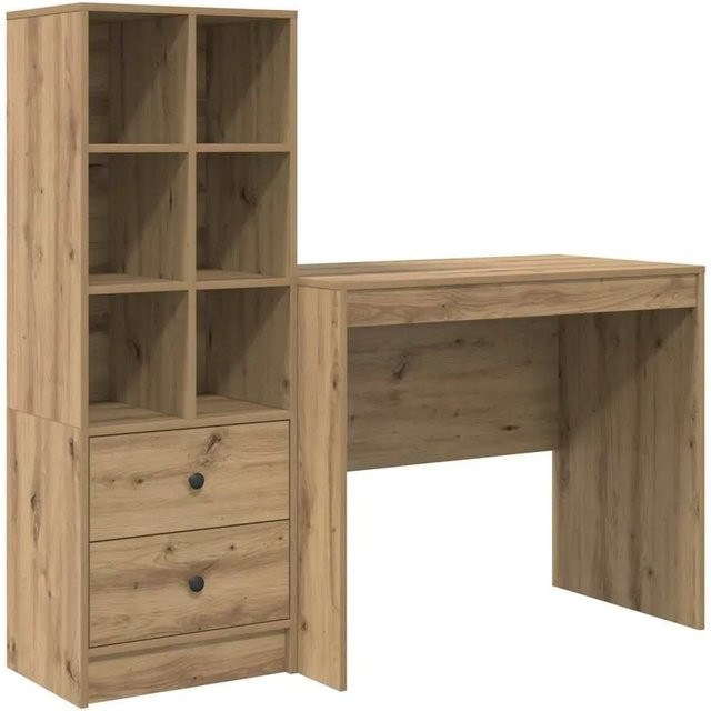 vidaXL Schreibtisch und Hochboard Set in Artisan-Eiche, 2-teiliges Büro-Set in Braun mit minimalistischem Design - Bild 1
