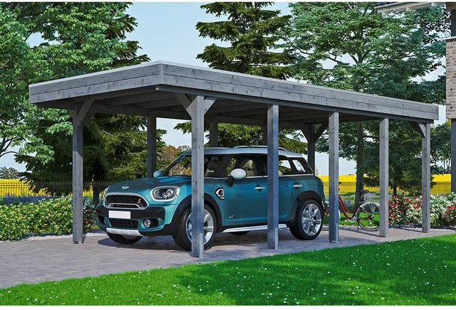 Skan Holz Carport Friesland aus Nadelholz in Schiefergrau mit EPDM-Dach, B/T: 314 x 708 cm, Höhe: 241 cm - Bild 1