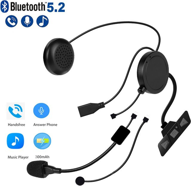 kebidumei Bluetooth 5.2 Motorrad Helm Headset in Schwarz mit Mikrofon und Stereo Musik Player - Bild 1
