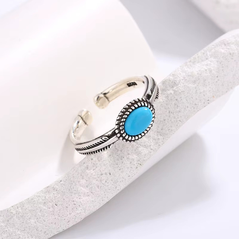Torem Blue Ring 925 Silber, Elefant, Blume, Vintage - Bild 1