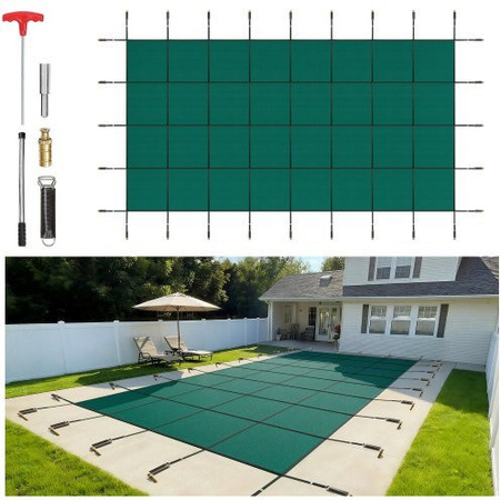 VEVOR Poolabdeckung für rechteckige Eingelassene Pools, Grüne Winter-Sicherheitsabdeckung mit Entwässerungslöchern, B/T: 6,09 x 12,19 m