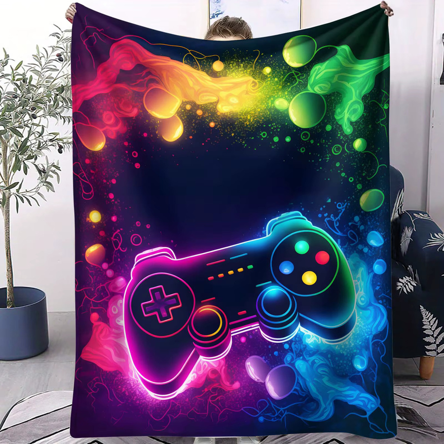 ZIZ Neon-Game-Controller-Fleecedecke in Multicolour mit geometrischem Design - Bild 1