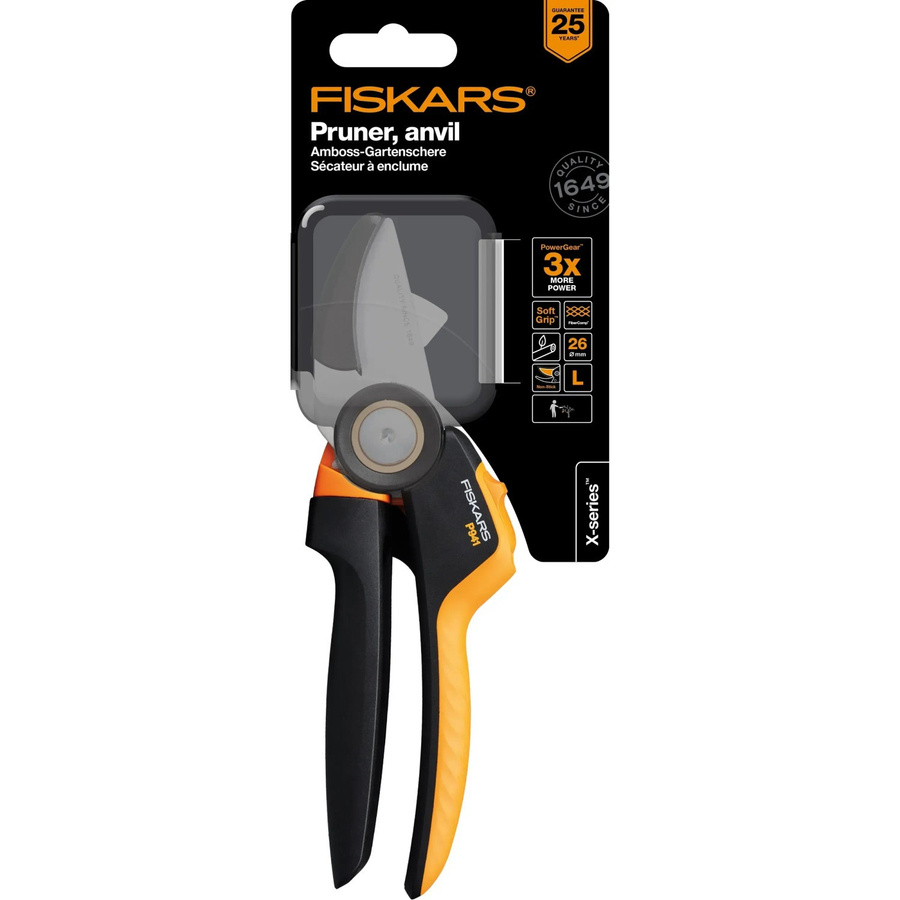 Fiskars X-series Amboss-Gartenschere P941 in Schwarz und Orange mit ergonomischem Griff und präzisionsgeschliffener Klinge - Bild 4