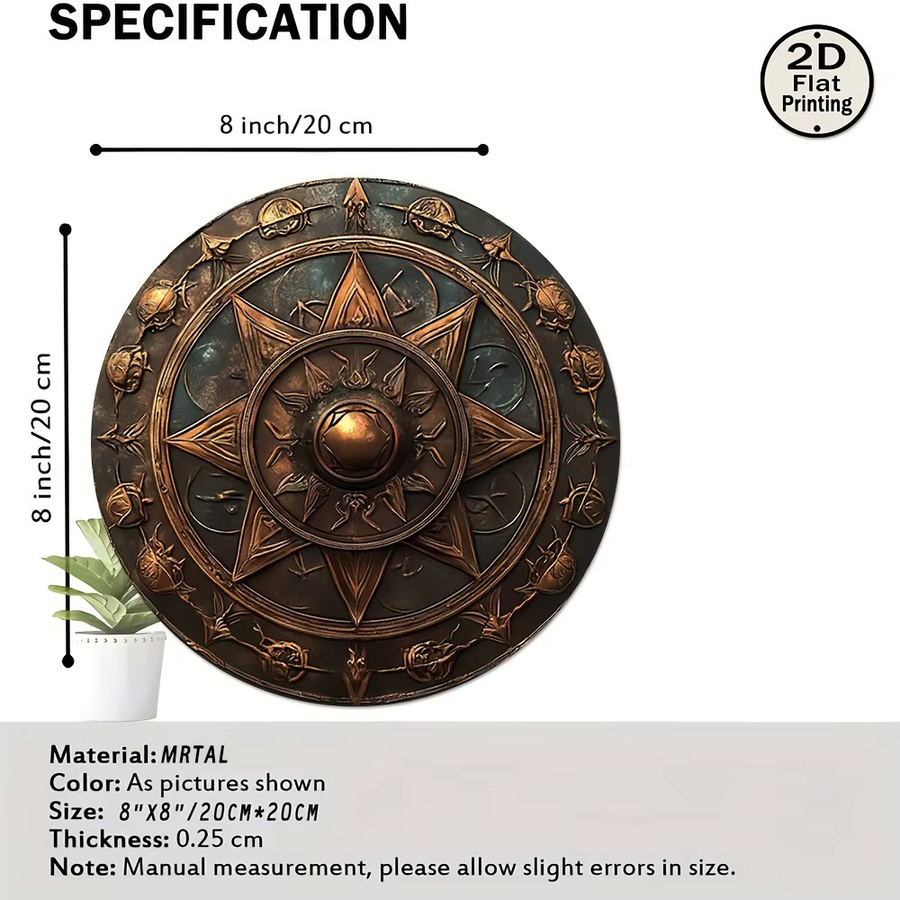 Potdemiel Mystic Shield Rundes Aluminiumschild im Vintage-Design mit geometrischem Muster, Durchmesser: 20,32 cm - Bild 2