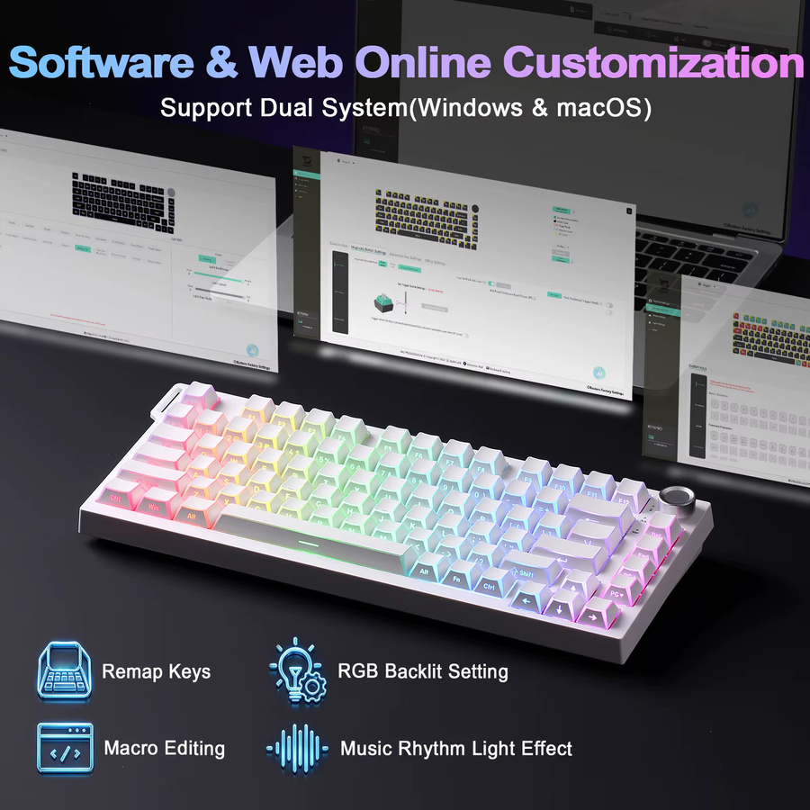 YUNZII RT75 PRO Dual 8K Wireless Gaming-Tastatur mit Hall-Effekt-Magnet-Switches, RGB, White - Bild 3