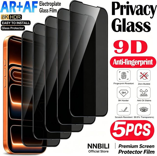 NNBILI 5 Stück 9D Sichtschutz-Panzerglas Vollflächiger Displayschutz aus gehärtetem Glas für iPhone 18, iPhone 17 und iPhone 16 Serie in Transparent - Bild 1