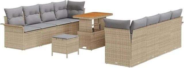 vidaXL Garten-Sofa-Set 11-tlg. aus Poly-Rattan in Beige mit Metallrahmen und Akazienholz-Elementen - Bild 1