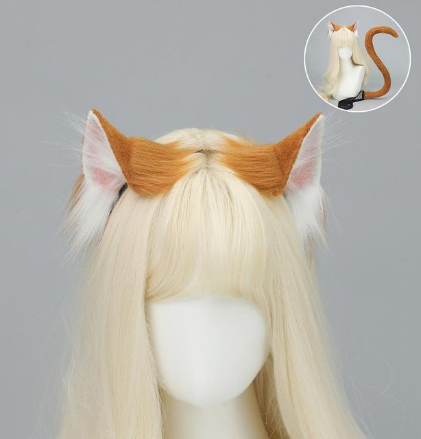 YIRAN Katze Stirnband und Schwanz Set, Plüsch, Braun - Bild 1