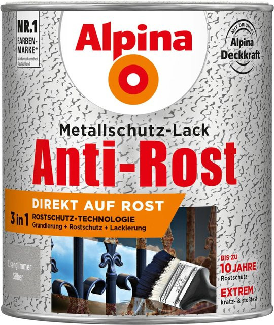Alpina Metallschutz-Lack Anti-Rost Silber Eisenglimmer 750 ml - Bild 1