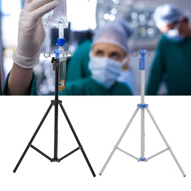 Qiilu Multifunktionaler IV-Tropfbeutel-Stativständer mit 4 Haken und Teleskopfunktion, Schwarz, Durchmesser: 22 mm - Bild 1