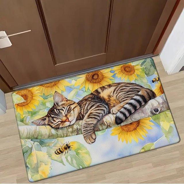 CSQ Twelve Küchen-Bodenmatte Federkatze und Sonnenschein, rutschfeste Fußmatte aus Polyester, Mehrfarbig, B/T: 60 x 40 cm - Bild 1