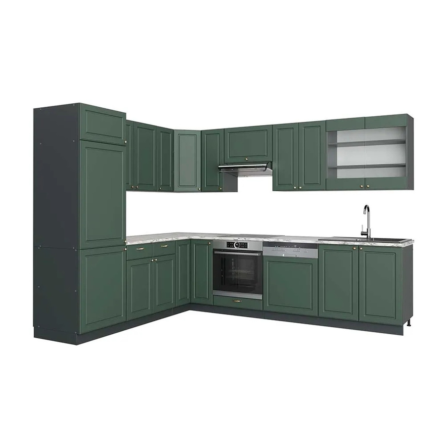 Vicco Fame-Line Eckküche im Landhausstil in Grün-Gold und Anthrazit mit Marmor-Optik, B/T/H: 227 x 287 x 82 cm - Bild 2