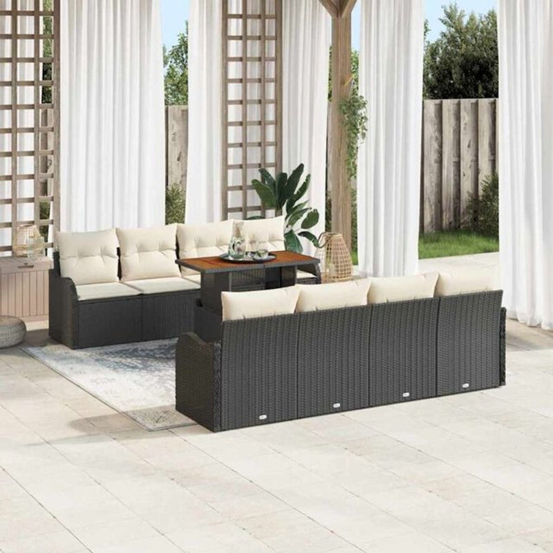 vidaXL Garten-Sofa-Set aus 7 Teilen aus Polyrattan und Akazienholz in Schwarz und Creme, B/T/H: 100 x 55 x 73 cm - Bild 1