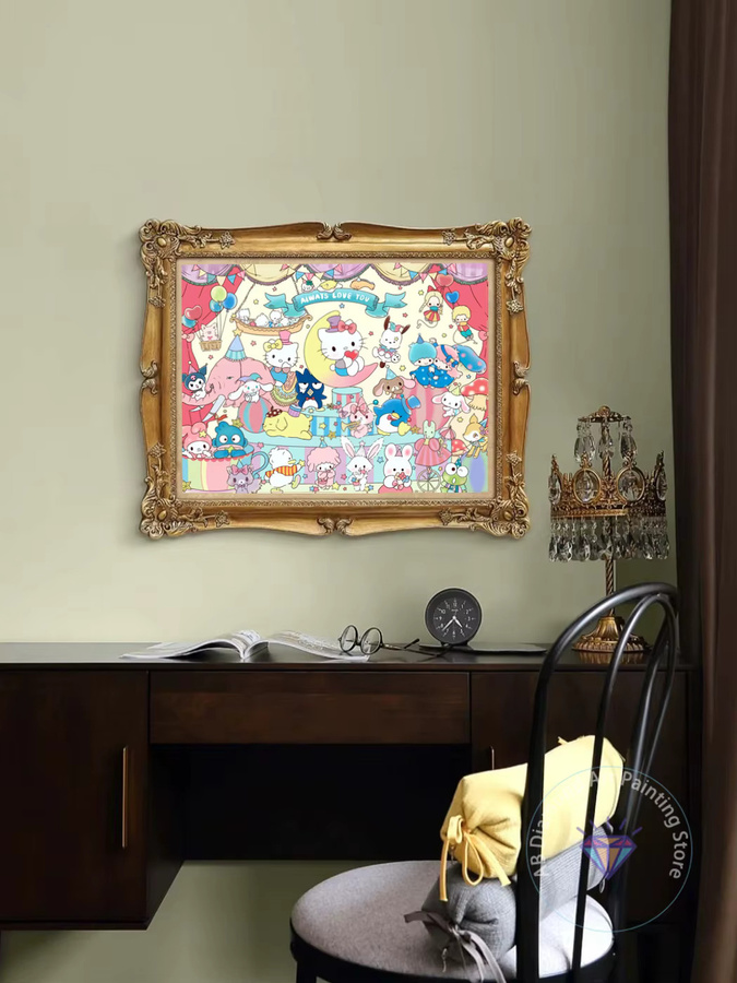 Sanrio Diamantmalerei 5D Set mit Hello Kitty und Cinnamoroll als Mosaik-Kunstwerk für Kinder zur Wanddekoration, Mehrfarbig - Bild 1