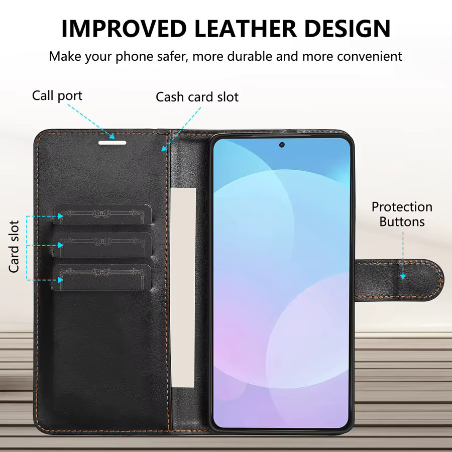 Magnetische Leder-Brieftasche mit Kartensteckplatz und LED-Abdeckung für Xiaomi Redmi Note Serie in Schwarz - Bild 2