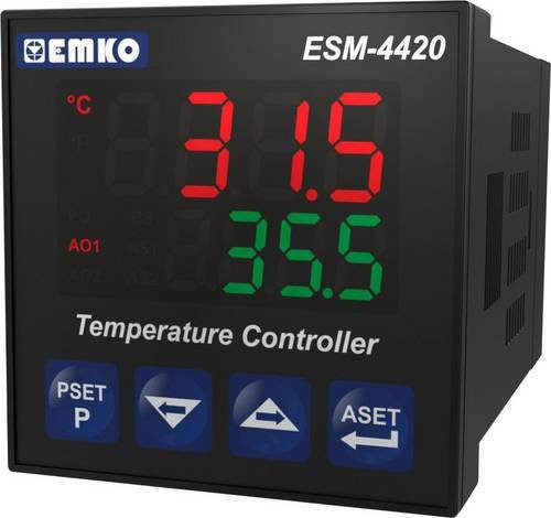 Emko ESM-4420 2-Punkt Temperaturregler in Schwarz, PID-Steuerung für J, K, R, S, T, Pt100, Bereich -200 bis 1700°C, Relais 5 A und SSR, B: 48 mm, H: 95 mm - Bild 1