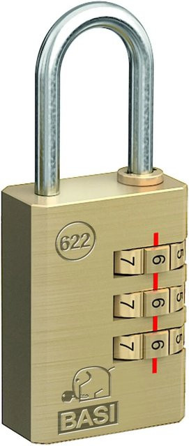 BASI Vorhangschloss VHS 622 mit 3-stelliger Zahlenkombination, Messinggehäuse in Gold und Schwarz, 25 mm - Bild 1