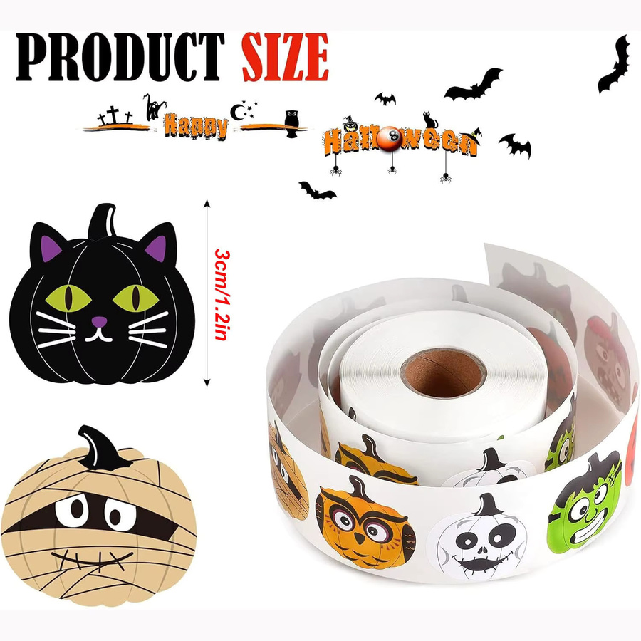 500 Stück TYFYO Halloween-Aufkleber mit 8 Kürbis-Designs, Mehrfarbig, Durchmesser: 3,048 cm - Bild 2