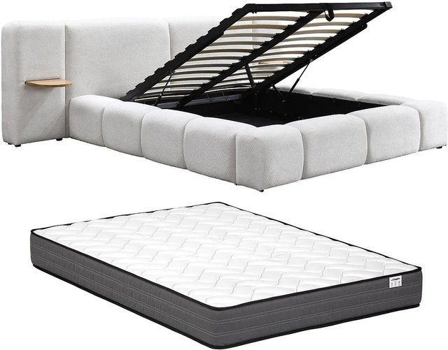 Vilaco Bett mit Bettkasten in Beige mit Bouclé-Bezug und Audace Standardmatratze B/T/H: 180 x 200 x 246 cm - Bild 1