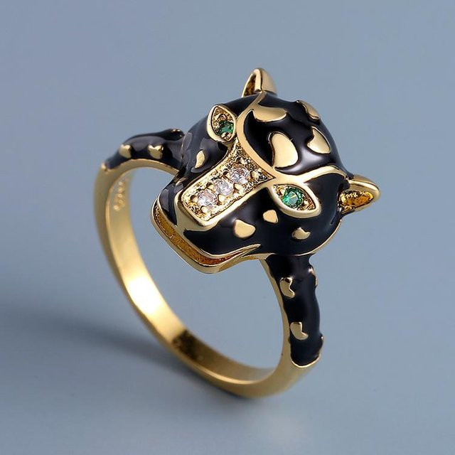 YIRAN Ring, Tierform Leopard, Emaille, Zirkon, grau, Damen - Bild 1