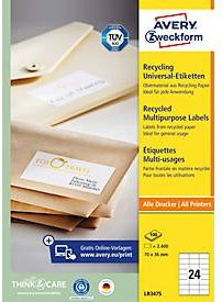 Avery Zweckform Universaletiketten Recycling, weiß, A4, B: 70 mm, H: 36 mm - Bild 1
