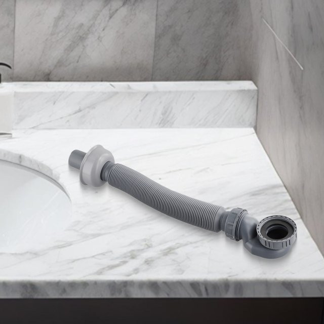 VIBRATITE Flexibles Low Profile Abflussrohr für Badewanne und Dusche, Grau, ABS-Material - Bild 1