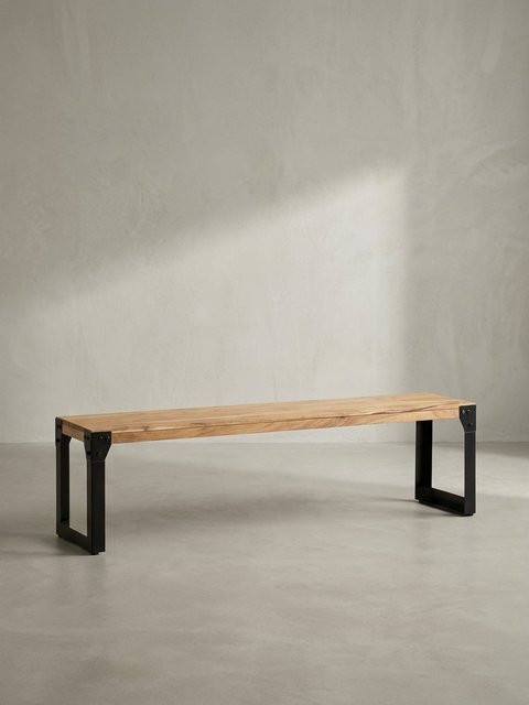 KADIMA DESIGN Esszimmerbank aus Massivholz Akazie und Metall im Industrial Style, braun/schwarz, B/T/H: 120 x 40 x 45 cm - Bild 1