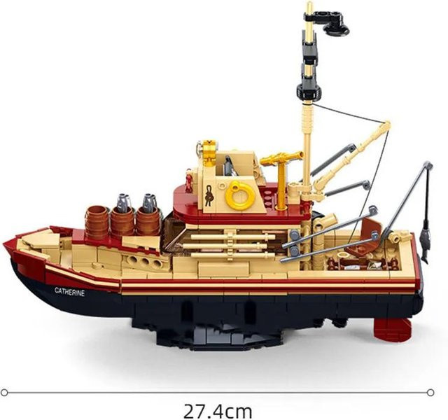Fischerboot-Trawler, Weißer Hai, Boot, Bausteine, Piratenschiff, Modellbausteine, ab 14 Jahre - Bild 1