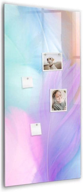 Tulup Magnettafel aus Glas mit pastellfarbenen Federn, B/H: 60 x 120 cm, Weiß/Mehrfarbig - Bild 1