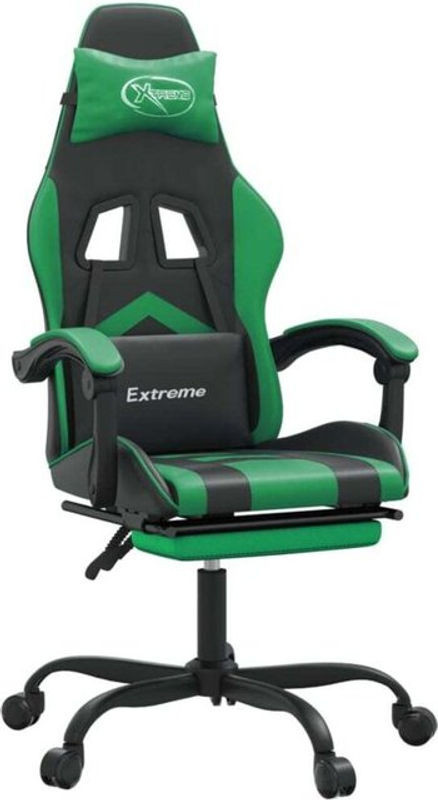 vidaxl Gamingstuhl mit Fußstütze aus Kunstleder in Schwarz und Grün - Bild 1