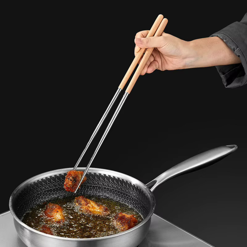 Hoeaden Essstäbchen aus Edelstahl in Silber, 1 Paar lange Metall-Essstäbchen für Nudeln und Hot Pot - Bild 2