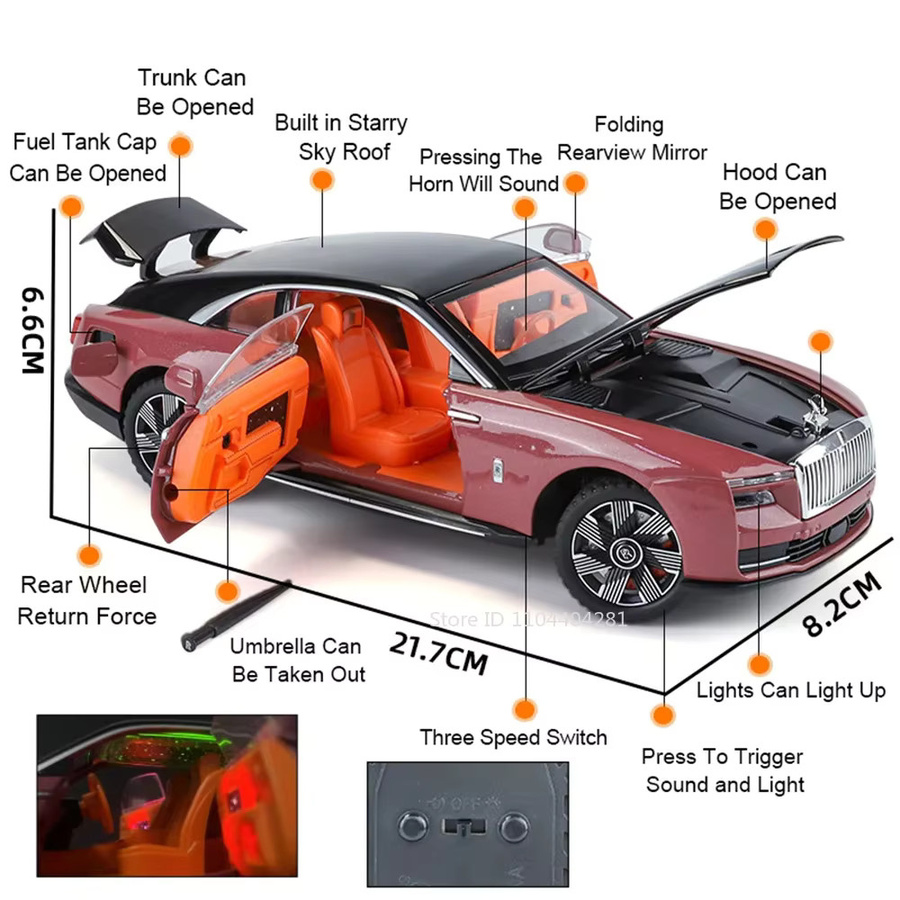 MAKEDA Rolls Royce Spectre Phantom Miniaturauto, 1:24, mit Licht und Sound - Bild 4