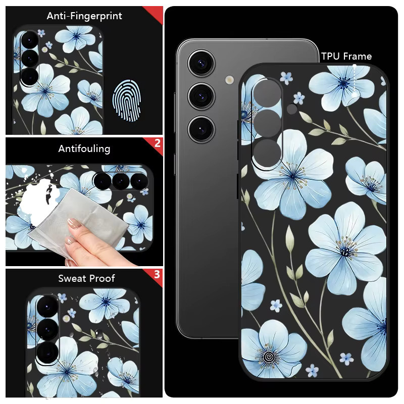 Samsung Handyhülle mit blauem Blumenmuster in Blau, Beige und Weiß für verschiedene Galaxy Modelle wie S25 FE, S26, S24, S23 Ultra, S22, S23, S24 Plus, A57, A56, A17, A16, A36, A55, A54 und A15 als weiche Schutzhülle - Bild 6
