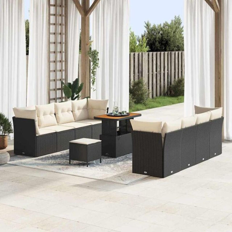 Vidaxl Polyrattan Garten-Sofa-Set aus 11 Teilen in Schwarz und Creme mit Hocker und Aufbewahrungsbox, B/T/H: 90 x 55 x 71 cm - Bild 1