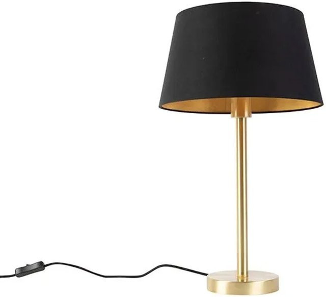 QAZQA Simplo Klassische Tischlampe aus Messing mit schwarzem Schirm, dimmbar, Höhe: 32 cm - Bild 1