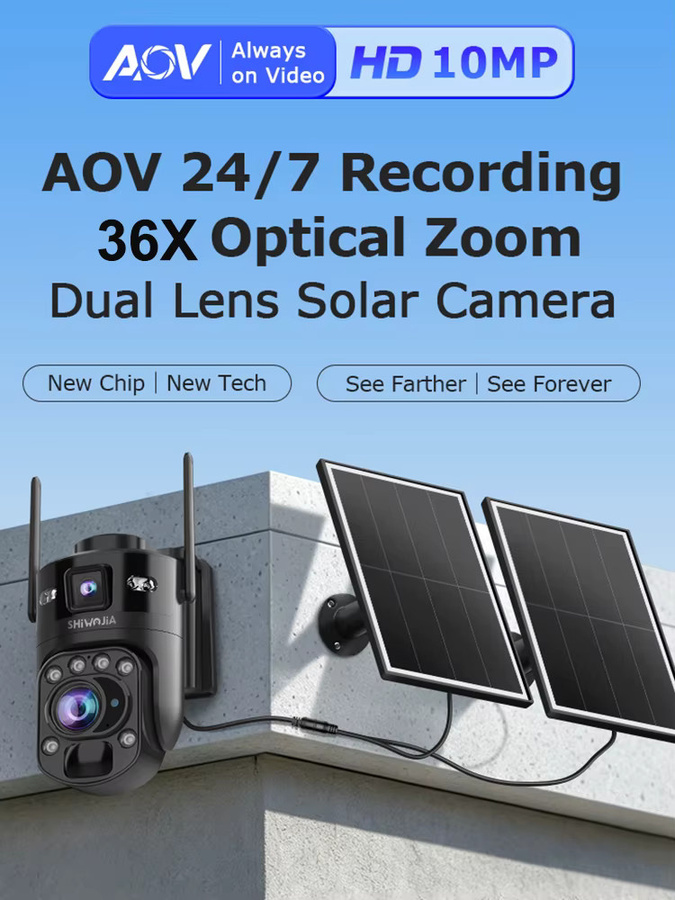 SHIWOJIA 4G Solarkamera mit 10MP Doppellinse, 60x Zoom, 360° Überwachung, 14W Solarpanel und PIR-Sensor, Schwarz - Bild 7