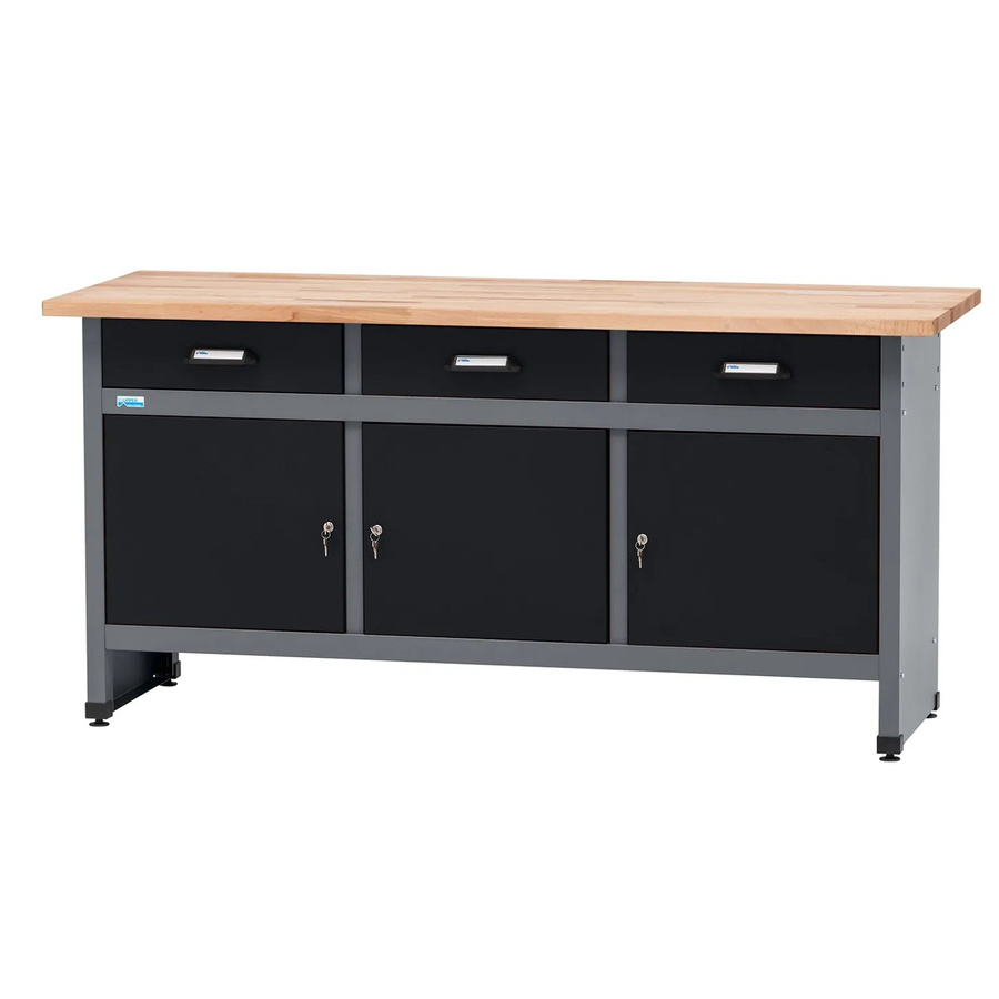 Küpper Werkbank mit 3 Türen und 3 Schubladen in Schwarz-Hellgrau, B/T/H: 170 x 60 x 84 cm - Bild 2