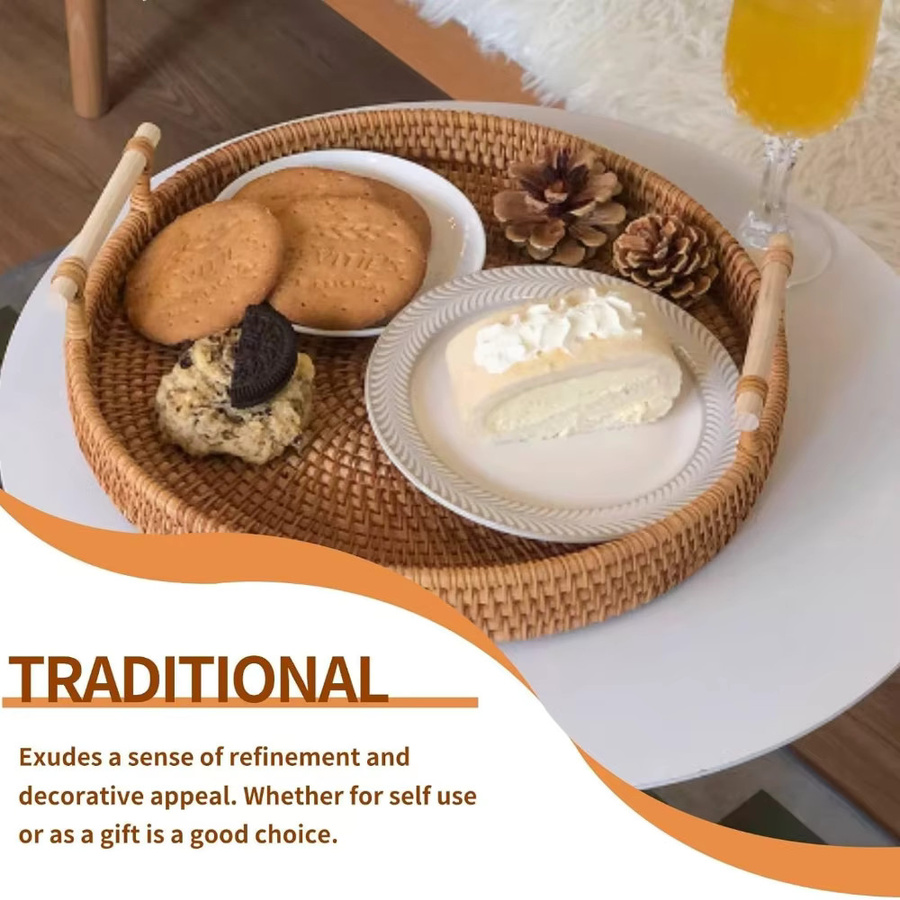FEB.WIND Rattan-Servierkorb mit Griffen in Braun, handgewebtes Tablett für Brot und Obst, B: 22,0 cm, T: 22,0 cm, H: 6,0 cm - Bild 4