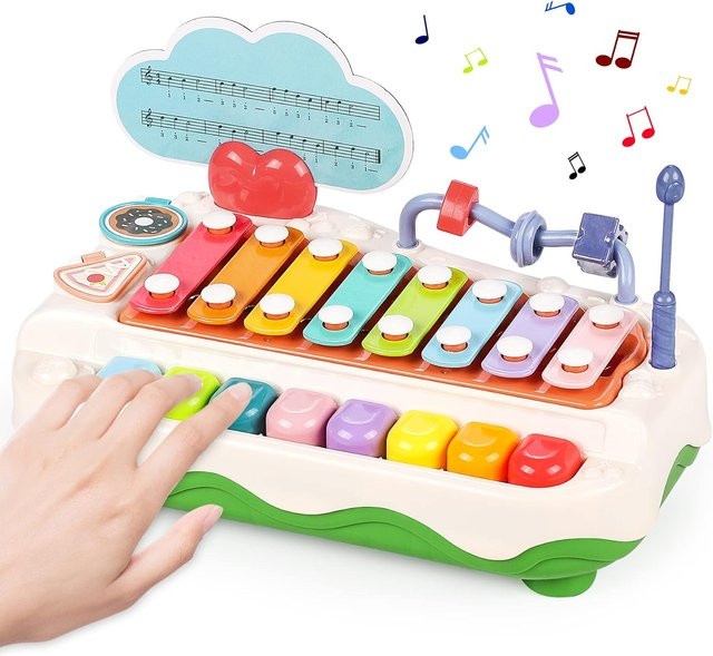 SONGYI 2 in 1 Musikinstrumente Spielzeug, Klavier Tastatur Xylophon, mit Klängen und Lichtern, ab 0 Jahre - Bild 1