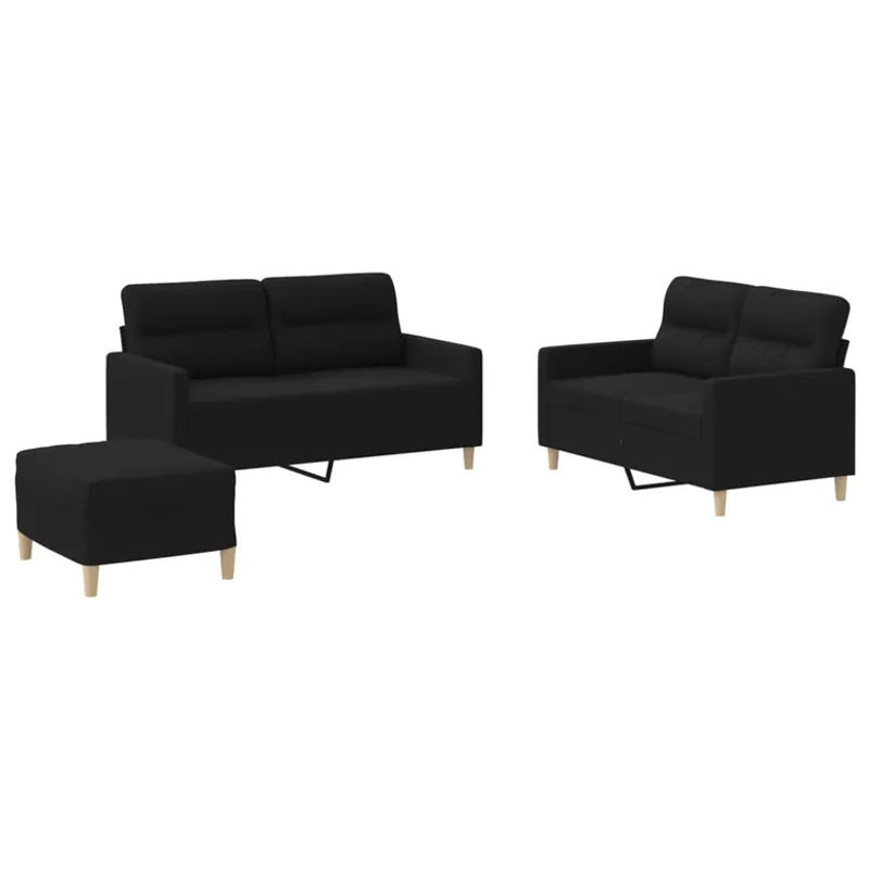 Vidaxl 3-teiliges Lounge-Set mit Kissen in Schwarz aus Stoff im modernen Design - Bild 2