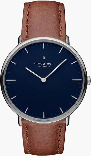 Nordgreen Herrenuhr Native, Quarz, Edelstahl, 40 mm, Leder, Blau, 3 ATM - Bild 1