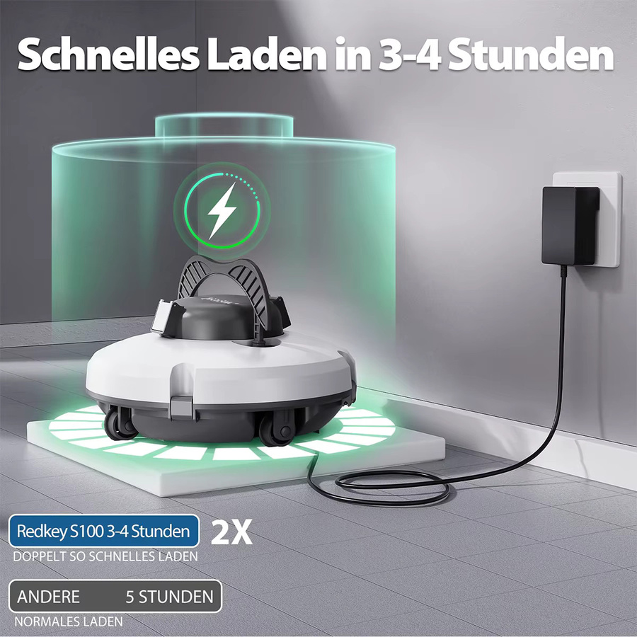 Redkey S100 Kabelloser Roboter-Poolreiniger in Weiß mit Doppelmotoren und Selbstparkfunktion für Flachboden-Pools - Bild 5