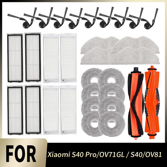 WINDNINJA Zubehör-Set für Xiaomi S40 Pro OV71GL und S40 OV81 Roboter-Staubsauger mit Filter Wischtuch Hauptbürste und Kantenbürste - Bild 1