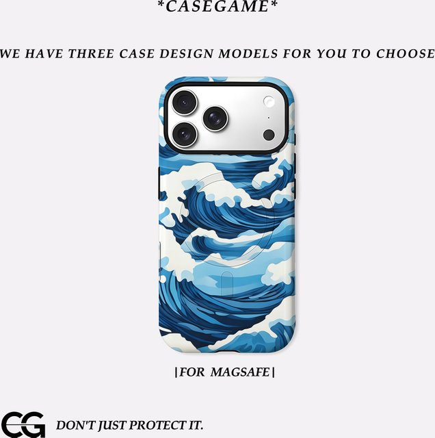 Casegame Matte Bumper Schutzhülle mit MagSafe für iPhone 17 16 15 14 13 Pro Max, Stoßfeste PC Hülle, Blaue Ozeanwellen - Bild 1